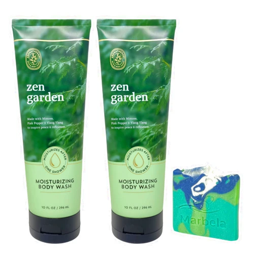 Bath & Body Works Aromatherapy Zen Garden 2 Moisturizing Body Washes with an Aloe Vera Sample Soap