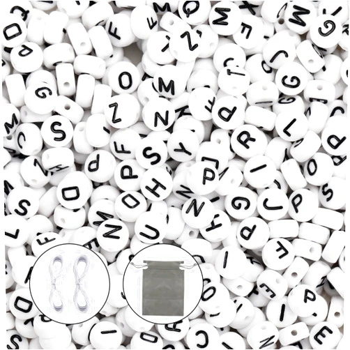 JPSOR 600pcs White Round Letter Beads for Jewelry Making Acrylic Alphabet Beads Bracelets Kit for DIY Necklaces Key Chains Making