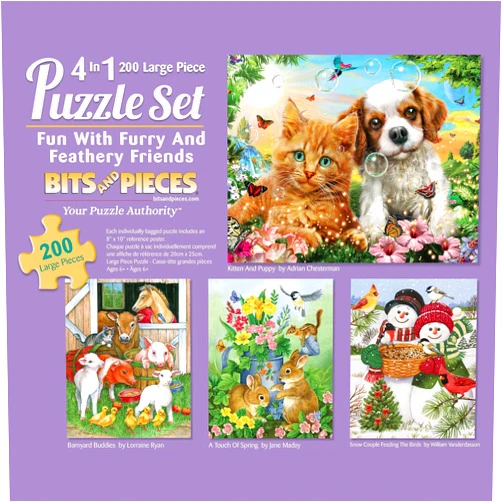 Bits and Pieces – 4-in-1 Multi-Pack - 200 Piece Jigsaw Puzzles for Adults – Large Piece Puzzle Set Bundle by Artist William Vanderdasson - 15