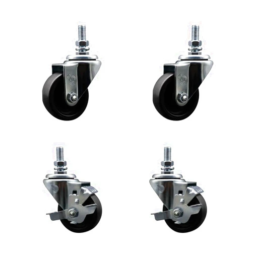 Service Caster 890883720 883720 True 3 Inch Threaded Stem Caster Set - Light Duty Replacement - Polyolefin Wheel - Includes 2 Swivel Casters & 2 Swivel Casters with Brakes - Service Caster Brand