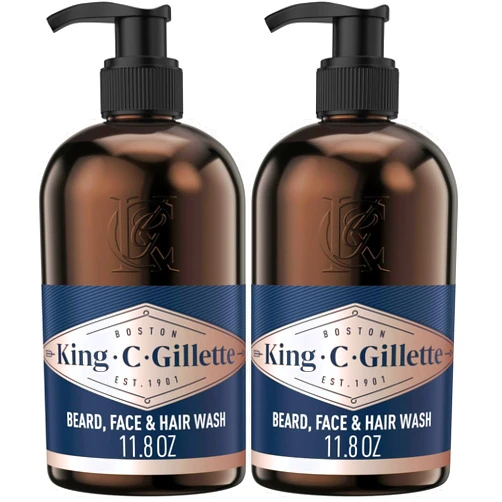 King C. Gillette Beard Wash,Mens Face Wash,11 oz,Infused with Argan Oil and Avocado Oil to Cleanse Hair and Skin,(Pack of 2)