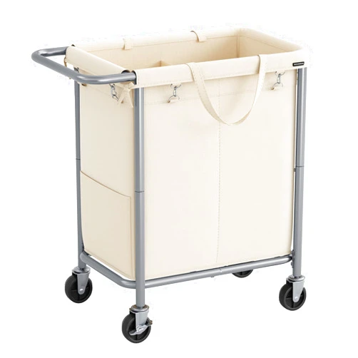 SONGMICS Laundry Basket with Wheels, 2-Section Rolling Laundry Hamper, 37 Gallons (140 L), Removable Liner, Steel Frame with Handle, 27.2 x 15.4 x 31.9 Inches, Cream White URLS004W01