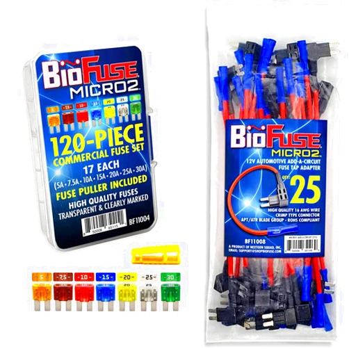 BIOFUSE Micro2 APT ATR Pro Series Commercial Bundle: 25-Piece Add-a-Circuit Fuse Tap Holders Pack & 120-Piece Car Fuse Assortment