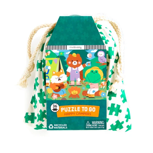 Mudpuppy Happy Campers – 36 Piece Jigsaw Puzzle to Go Featuring Cute Woodland Creatures Perfect Travel Activity for Children Ages 3 and Up