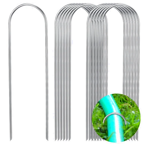 Tandefio 100 Pack Drip Irrigation Tubing Stakes 6 Inch Garden Pins Landscape Staples Securing Pegs Galvanized Lawn Yard U Pegs for Hose, Chicken Wire, Weed Barrier Fabric, Dog Fence