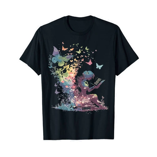 More Cute Watercolor Fairies & Fantasy Artworks Watercolor Butterfly Fairy Read Book Library Fantasy Novel T-Shirt