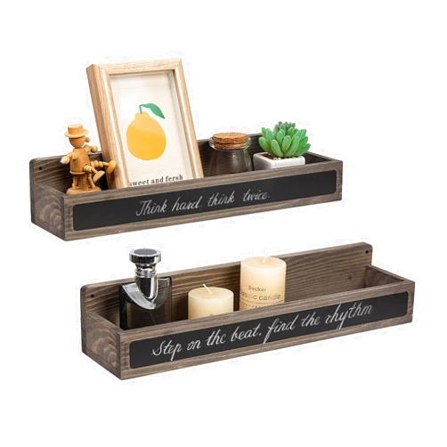ExoLiry Rustic Style Stone Gray Wooden Spice Jar Rack Chalkboard Labels Vintage Wall Mounted Floating Organizer Set of 3 Ingredient Bottles Freestanding Counter Top Storage Box Kitchen Pantry Cabinet