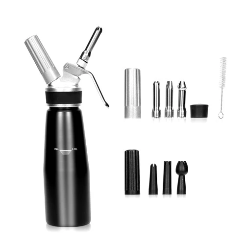 BIEAMA Whipped Cream Dispenser Aluminum 1-Pint 500ml, Whipped Cream Maker for Desserts, Sauces, Chocolate, N2O Chargers Not Included, Black
