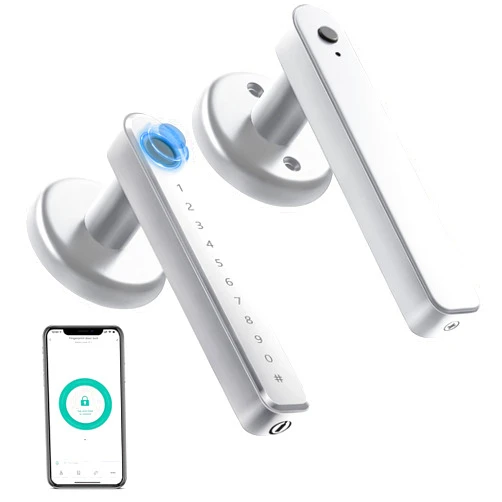 MILLIONHOME Fingerprint Door Lock Door Knob with Keypad Keyless Entry Door Lock with Handle for Home Hotel Office Apartment Bedroom Silver