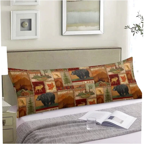AIMSTONG Rustic Bear Body Pillow Cover Farmhouse Wild Animal Maple Leaf Moose Deer Country Style Long Case Protector with Zipper Western Cabin Large Cases Covers for Bed,Couch,Home Gifts 20''x54''
