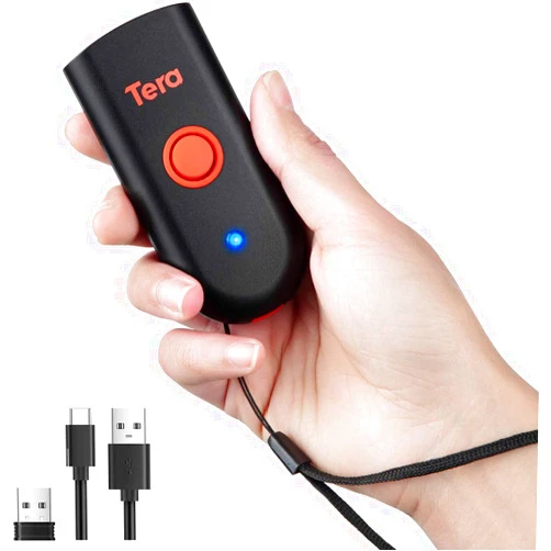 Tera Mini 1D 2D QR Wireless Barcode Scanner, Waterproof Shockproof Pocket Scanner, 3-in-1 BT & USB Wired & 2.4G Bar Code Reader Portable Image Scanner Work with iOS, Windows, Android 1100D