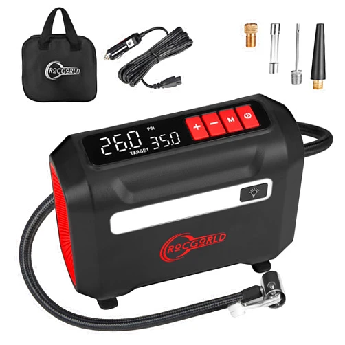 ROCGORLD R8 Tire Inflator Portable Air Compressor, DC 12V Air Compressor Portable with Large Dual Digital Screen, 3X Faster Inflation Air Pump for Car, Bike, Ball, Motor