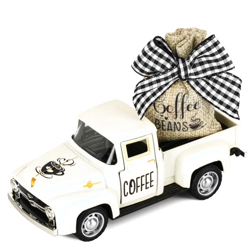 Hxezoc Coffee Decor for Coffee Bar Metal Truck with Coffee Beans Burlap Sack Vintage Pickup Mini Diecast Truck for Farmhouse Coffee Station Home Coffee Bar Tabletop Decorations