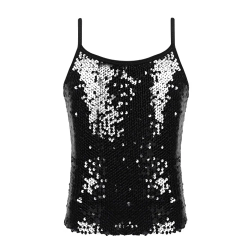 YEAHDOR Girls Glitter Sequins Cami Vest Jazz Ballet Dance Tank Top Stage Performance Adjustable Strap Tees Shirt
