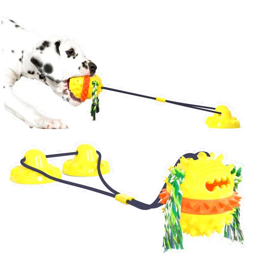 ORNALIFE Dog Toys for Aggressive Chewers Interactive Teething Boredom and Stimulating Tug of War Suction Cup Puzzle Indestructible Puppy Rope Enrichment Teeth Cleaning Ball Dogs Chew Toys Yellow