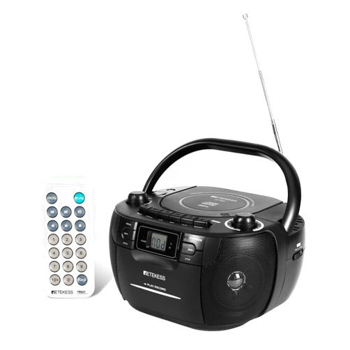Retekess TR621 CD Player Boombox, Cassette Tape Player AM FM Radio, Stereo Sound, USB and TF Card Playback with Remote Control, Tape Recording, for Home(Black)