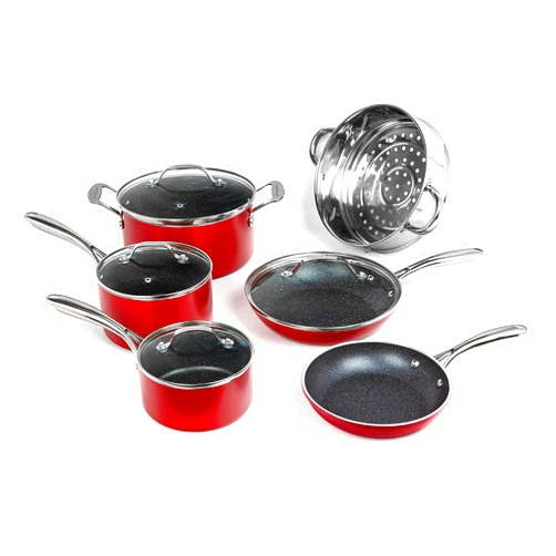 Granitestone Granite Stone Red Cookware Sets Nonstick Pots and Pans Set– 10pc Kitchen Cookware Sets |Cookware Pots and Pans for Cooking Pan Set Diamond Cookware Set Non Sticking Pan Set
