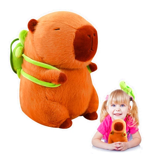 Emoin Capybara Plush Toys Kawaii Capybara Plushies with Turtle Backpack Soft Brown Capybara Stuffed Animals Capybara Gifts Doll Pillow for Baby Boys Girls Toys - 9Inch