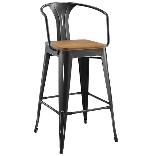 America Luxury - Stools Industrial Country Cottage Farm Bar Pub and Dining Kitchen Bar Stool Chair, Metal Steel Wood, Black