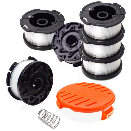 RISELION Trimmer Spool Compatible with Black + Decker Autofeed System Replacement Durable AF-100 String Trimmer Edger, 30ft 0.065 inch Line String Trimmer (6 Trimmer Spool+1 Trimmer Cap +1 Spring)