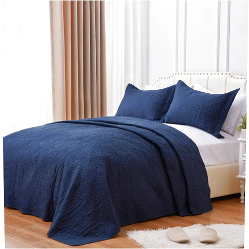 SunStyle Home Queen Size Quilt Dark Blue Bedspread - Lightweight Summer Quilt Set Full/Queen - Soft Microfiber Coverlet Bedding Set for All Season 3 Pieces(1 Quilt, 2 Pillow Shams)