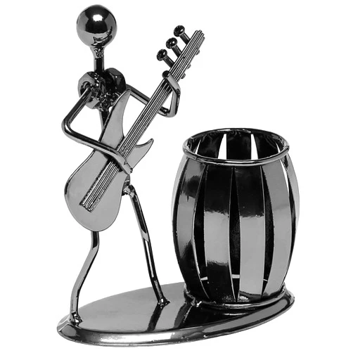 MyGift Decorative Gunmetal Gray Metal Desk Pen Holder Cup with Rocker and Guitar Design, Office Supplies Organizer Pencil Cup