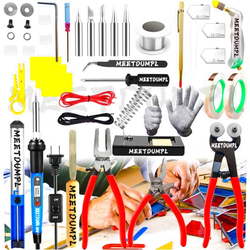 MEETDUMPL Stained Glass Kit，Stained Glass Supplies，Stained Glass Kits for Adults，with 80W Soldering Iron Kit,Glass Cutter Tool Kit,for Stained Glass Making.（Patent has been registered）.(1)