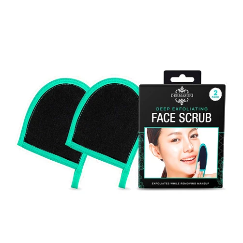 Dermasuri Deep Exfoliating Glove for Face - Exfoliating Mitt Face Scrub and Dead Skin Remover - Face Scrubber for Men & Women - Face & Neck Skincare - Face Exfoliator Tool - Shower & Dry Use (2 Packs)