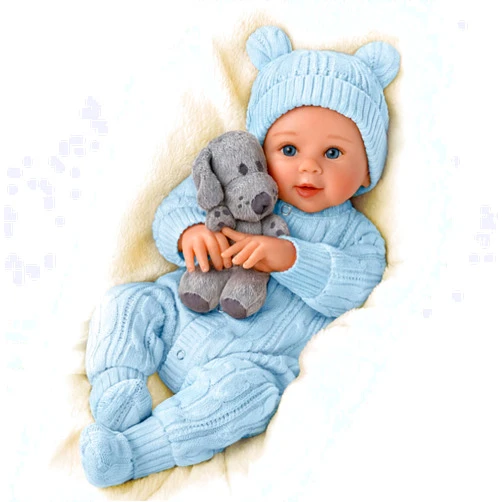 The Ashton-Drake Galleries Sherry Rawn So Truly Real Aiden, My Snuggle Pup Vinyl Baby Doll and Plush Dog Set, Poseable Doll with RealTouch Vinyl Skin, Hand-Rooted Hair, Weighted Body