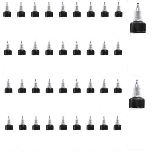 Bekith 40 Pack 1oz Dispensing Bottles, Boston Round HDPE Plastic Bottle with Twist Top Cap, Empty Plastic Squeeze Bottle