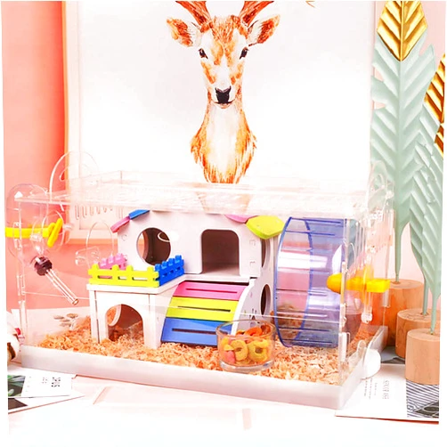 WGHERE UP Hamster Cage Tray Type Acrylic Double Layer Oversized Villa Nest Cage Package Set Complete Living Animal Plus (B)