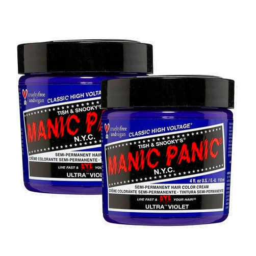 Manic Panic Ultra Violet Hair Dye – Classic High Voltage - (2PK) Semi Permanent Hair Color - Cool, Blue Toned Violet Shade - Vegan, PPD & Ammonia-Free - For Coloring Hair on Women & Men