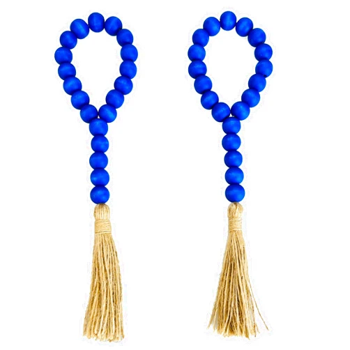 IHouseDecor Looped Wooden Bead Garland Decor, 2Pcs Farmhouse Beads with Tassel, Decorative Beads Home Decor, Wood Garland Beads Decor for Home, Wood Bead Garland, Wood Beaded Garland Decor, Prayer Beads - Blue