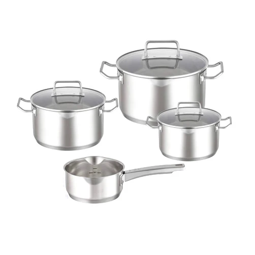 Rösle RÖSLE EXPERTISO 4-Piece Pot Set, Universal Pot Set with 3 Pots and 1 Saucepan, 18/10 Stainless Steel, Glass Lids, Scale on Inside, Suitable for Induction Cookers, Dishwasher Safe