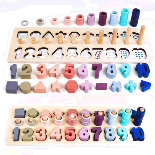 QZMTOY Counting Shape Stacker Wooden Count Sort Stacking Tower with Wood Colorful Number Shape Math Blocks for Kids Preschool Educational Toddlers Toy