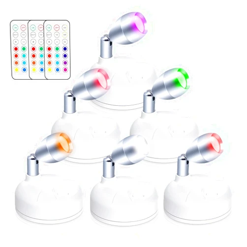 HFCDL Small Spotlight Battery Operated Spot Lights Indoor Uplighting Picture Mini Accent Light Wireless LED with Remote RGB + W Angle Adjustable w/Timer & Dimmer for Display Art Paintings