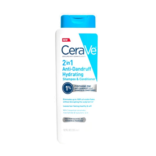 CeraVe 2 In 1 Hydrating Anti Dandruff Shampoo And Conditioner, 1% Pyrithione Zinc Dandruff Treatment, Color Safe & Sulfate Free Shampoo And Conditioner, Helps Eliminate Dandruff & Relieve Itchy Scalp