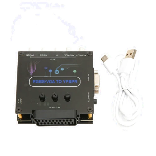Estink RGBS VGA SCART to YPBPR Converter, Game Screen Color Brightness Adjustable RGBS VGA SCART to YPBPR Component Converter for SFC for Genesis for N64 for Dreamcast for Wii for MD