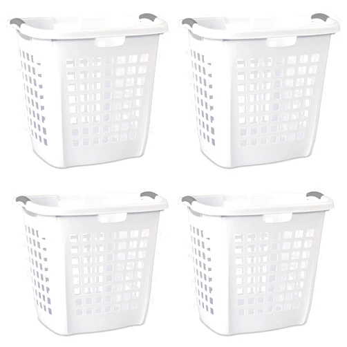 Sterilite Ultra Easy Carry Laundry Hamper, Comfort Handles to Easily Carry Clothes Between the Bedroom and Laundry Room, Plastic, White, 4-Pack