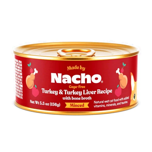 Made by Nacho Turkey & Turkey Liver Recipe Grain-Free Minced Wet Cat Food, 3-oz can, Case of 24