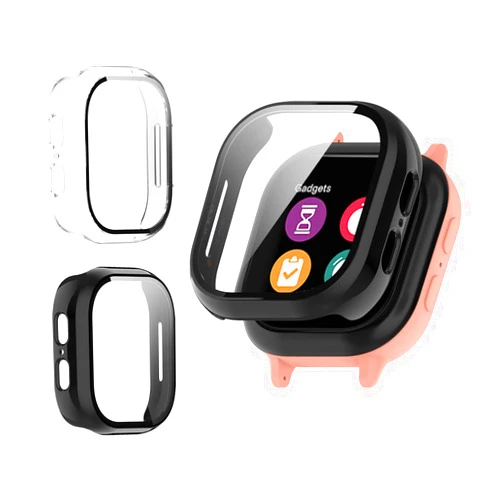 AGGDSH [2-Pack] case for Gizmo Watch 2 Children's smartwatch Full Coverage Verizon Gizmo Watch 2 Hardshell PC Tempered Glass Screen case (Clear+Black)