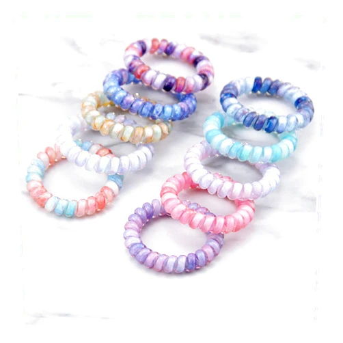 PSADKID Spiral Hair Ties Printed Coil Hair Ties Phone Cord Hair Ties Curly Hair Ties No Trace No Damage Hair Ties Ponytail Holders Women's and Girls' Hair Ties Hair Accessories (Pack of 10) (C-Starry Sky Color)