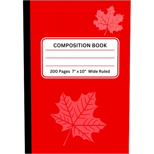 Alsta Studio Maple Leaf Composition Notebook, Hard Cover Notebook, 7 x 10 Inches, Wide Ruled, 100 Sheets, 200 Pages, Assorted Color option: Red