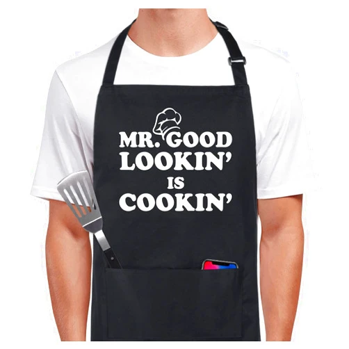 Xornis 100% Cotton Funny Apron with 2 Pockets for Men Women BBQ Grilling Adjustable Bib Black Aprons Gifts Cooking Kitchen