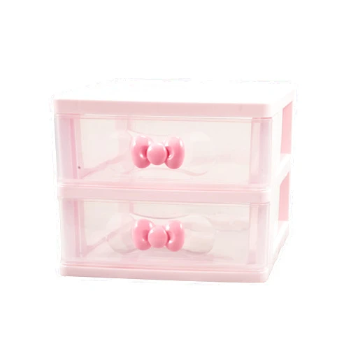 WQURC Lovely Pink Receiving Storage Box With Multi-layers And Pink Bowknot Handle (Two layers (7.06 x 5.22 x 4.17 inches))