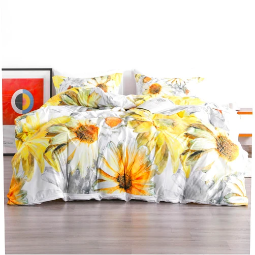 NTBAY Microfiber Queen Duvet Cover Set, 3 Pieces Ultra Soft Sunflowers Printed Comforter Cover Set with Zipper Closure and Corner Ties, Yellow and White