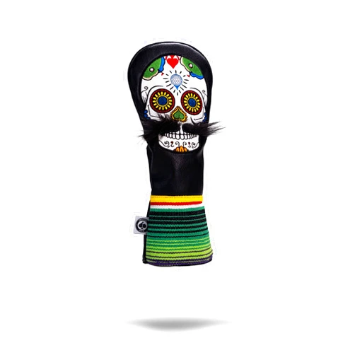 Pins & Aces LE Sugar Skull Mustache Fairway Wood Head Cover - Premium, Hand-Made Leather 3W or 5W Headcover - Funny, Tour Quality Golf Club Cover - Style and Customize Your Golf Bag