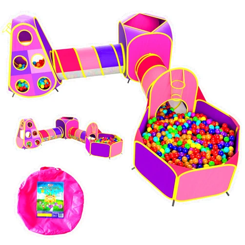 Playz 5pc Kids Princess Play Tent, Ball Pit with Basketball Hoop & Kids Play Tunnel for Toddlers, Babies, Kids, Girls & Boys Indoor & Outdoor Pop Up Playhouse Bundle with Bag, Yellow, Pink & Purple