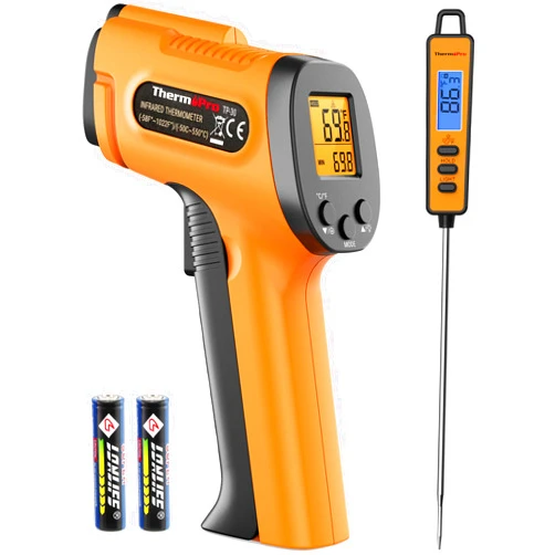 ThermoPro Temperature Gun, Infrared Thermometer Gun with Laser Pointer, Meat Thermometer Digital with Super Long Probe, Food Thermometer for Cooking, Laser Thermometer Gun -58℉-1022℉ Not for Human