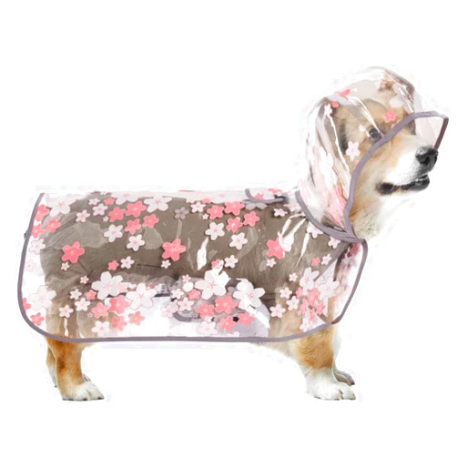 IKIPUKO Dog Rain Jacket for Small Medium Dogs Clear Flower Pattern Rain Coat Adjustable Waterproof Raincoat with Hood Portable Dog Poncho (Pink M)
